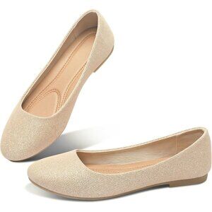 Obtaom Women Gold Textile Rounded Toe Slip on Comfortable Ballet Flats Shoes